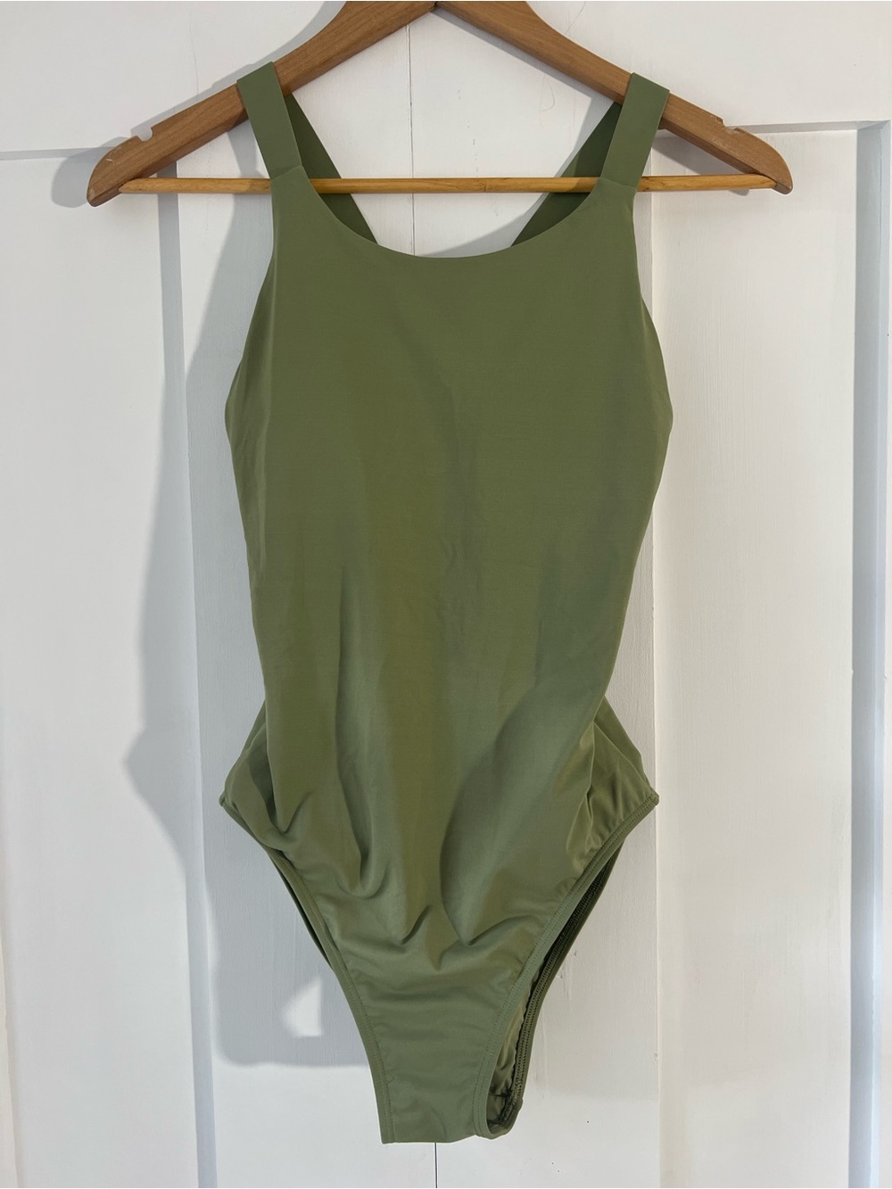 Athleta Olive Green One Piece Swimsuit XS Open Back Cross Strap Padded